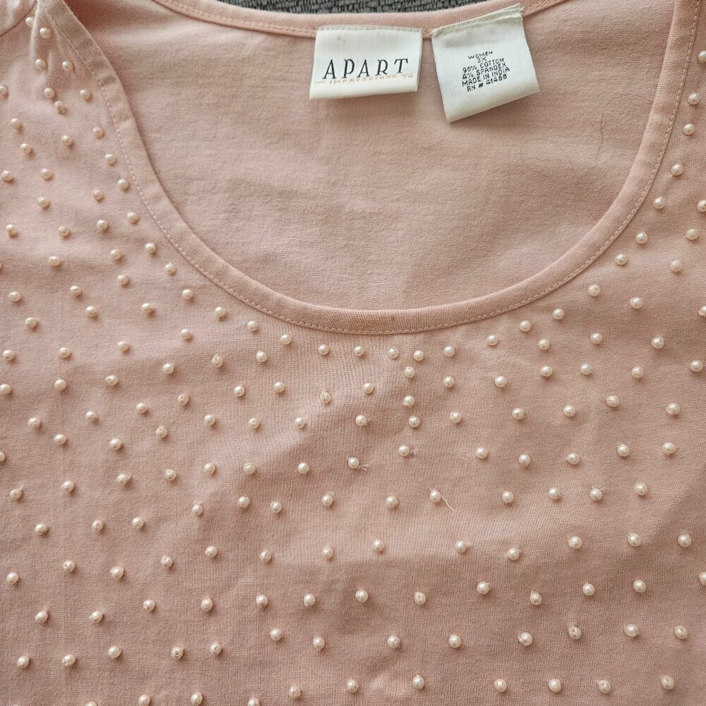 Spring Boho Romantic pink top pearl Design Feminine short sleeve 3X Nwot Blouse
